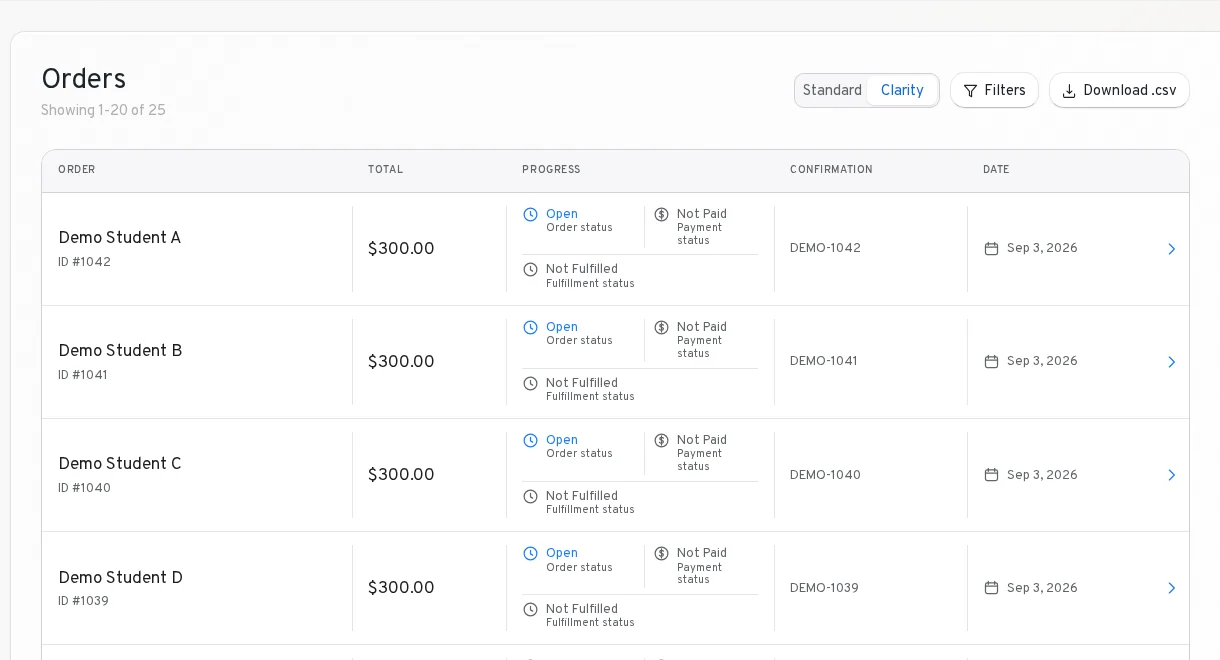 You stay in control — RouteOS with example data.